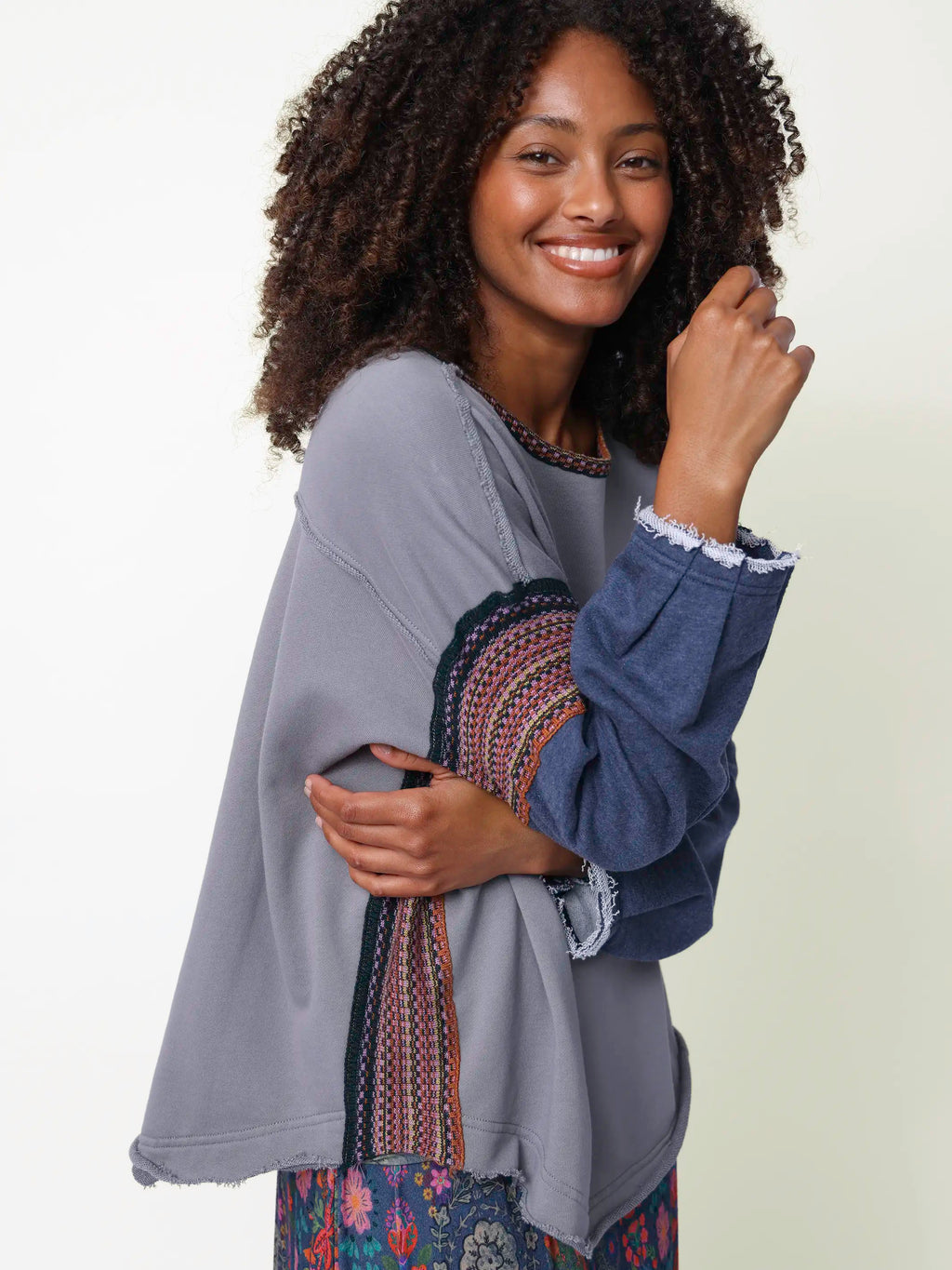 Knit Trim Sweatshirt - Dove Grey
