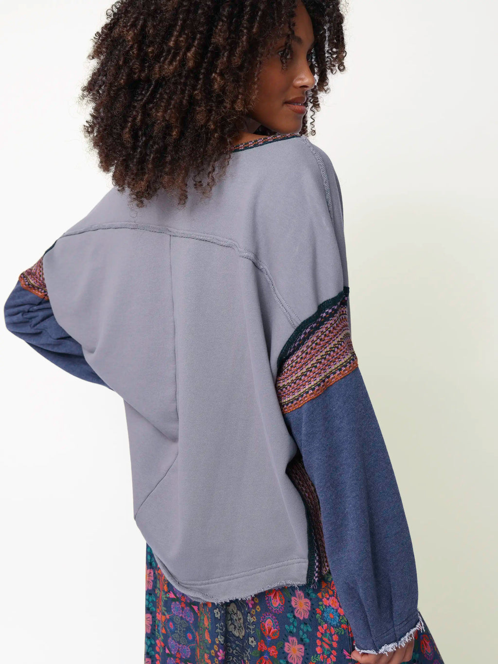 Knit Trim Sweatshirt - Dove Grey