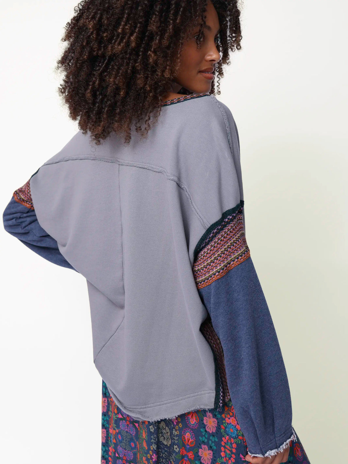 Knit Trim Sweatshirt - Dove Grey