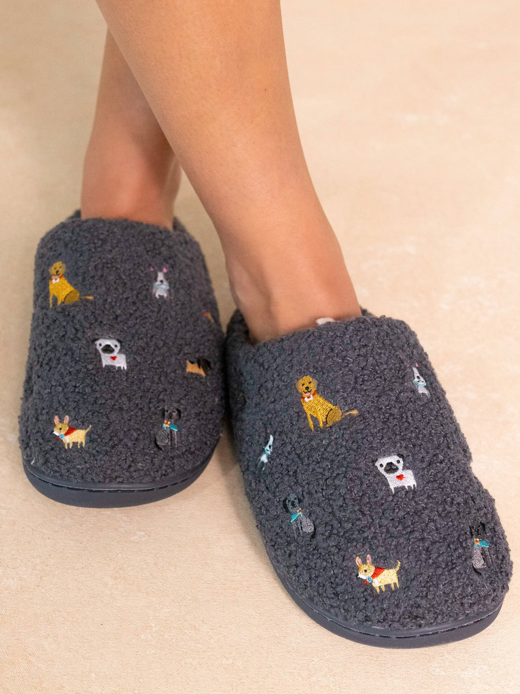 Embroidered Sherpa Slippers - Dogs