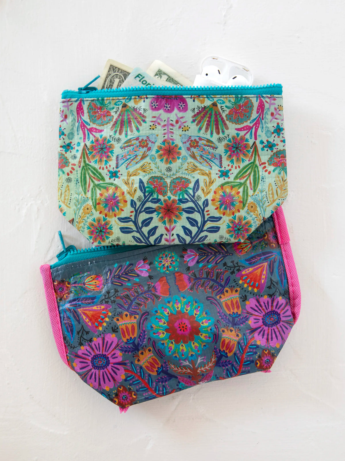 Small Recycled Reversible Zipper Pouch - Cream Floral