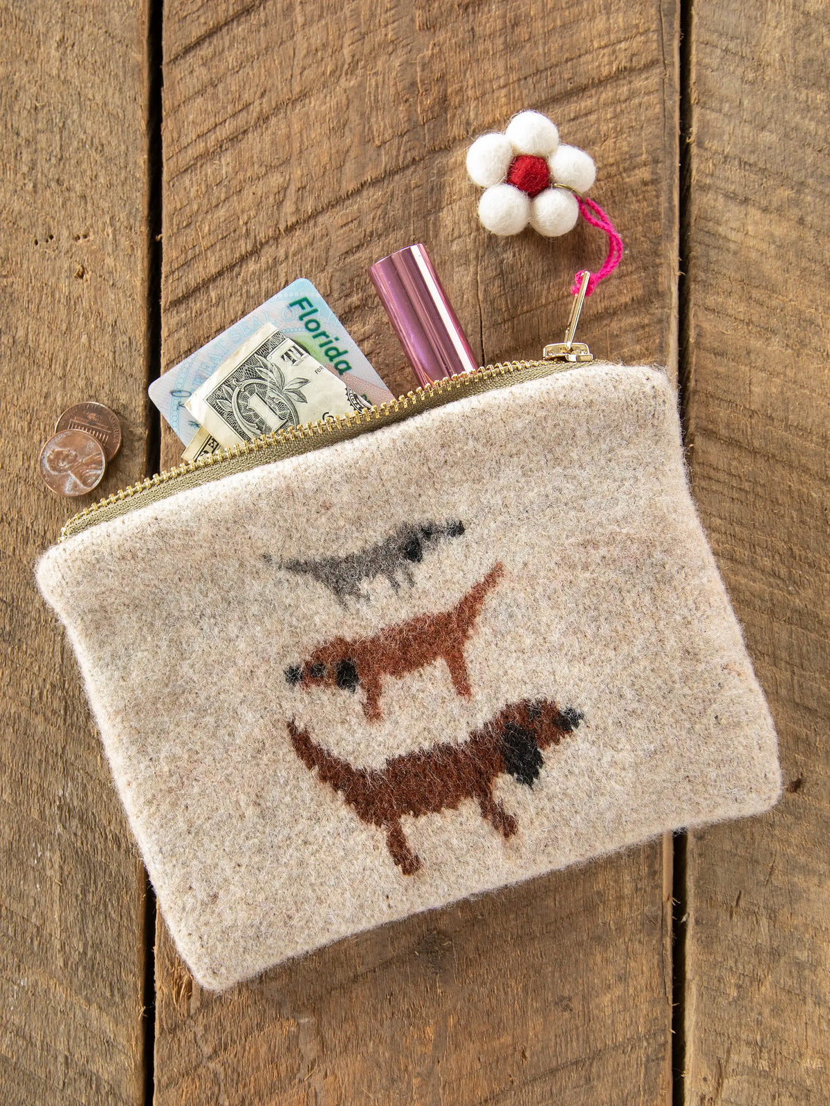 Intarsia Sweater Pouch - Tan Dog