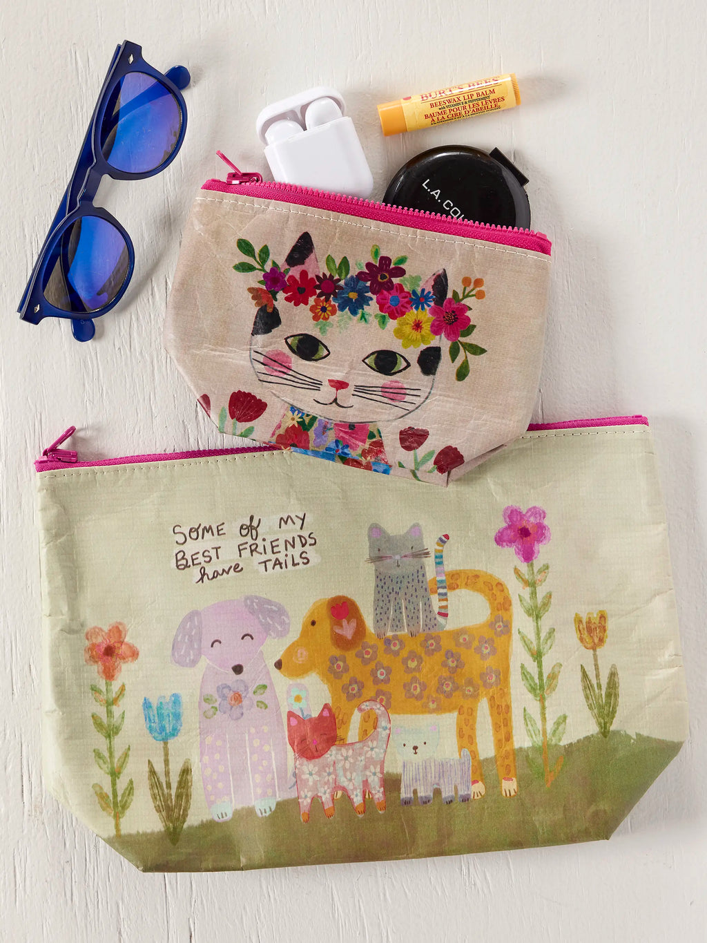 Recycled Reversible Zipper Pouches, Set of 2 - Pets