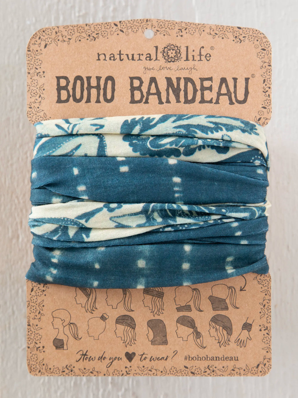 Full Boho Bandeau® Headband - Shibori Stripe Indigo