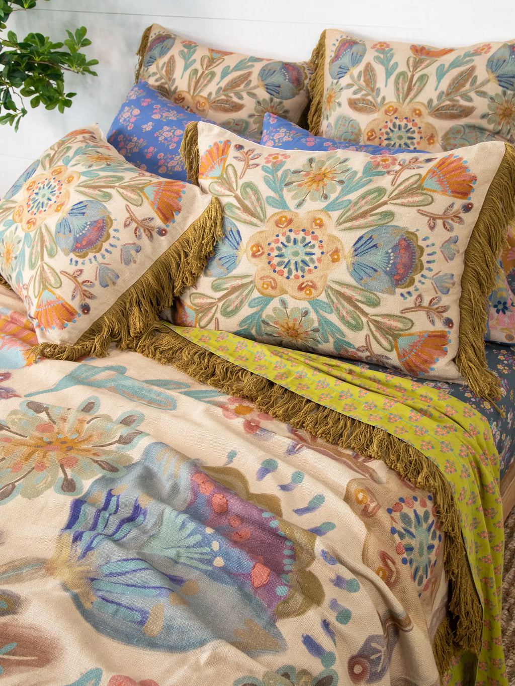 Boho Fringe Shams, Set of 2 - Cream Mandala