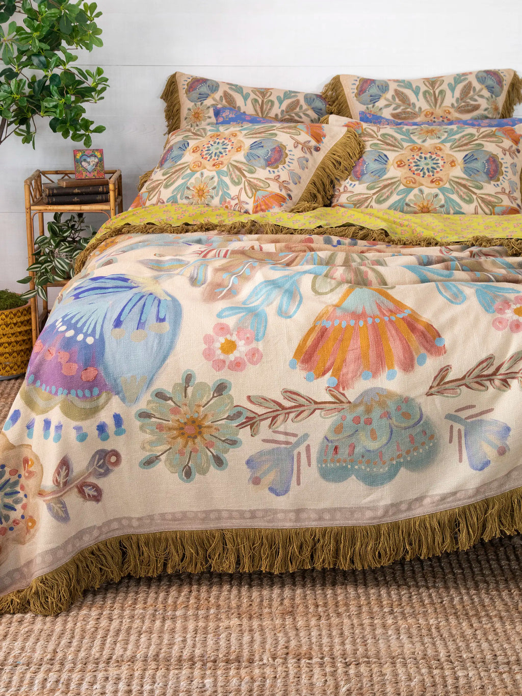 Boho Fringe Euro Sham - Cream Mandala