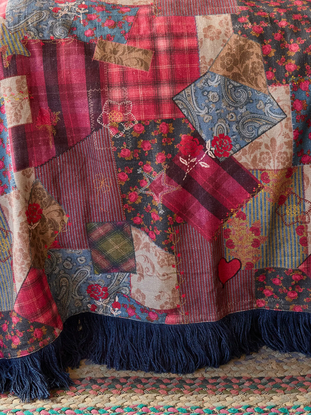 Boho Fringe Bedspread - Aspen Patchwork Burgundy