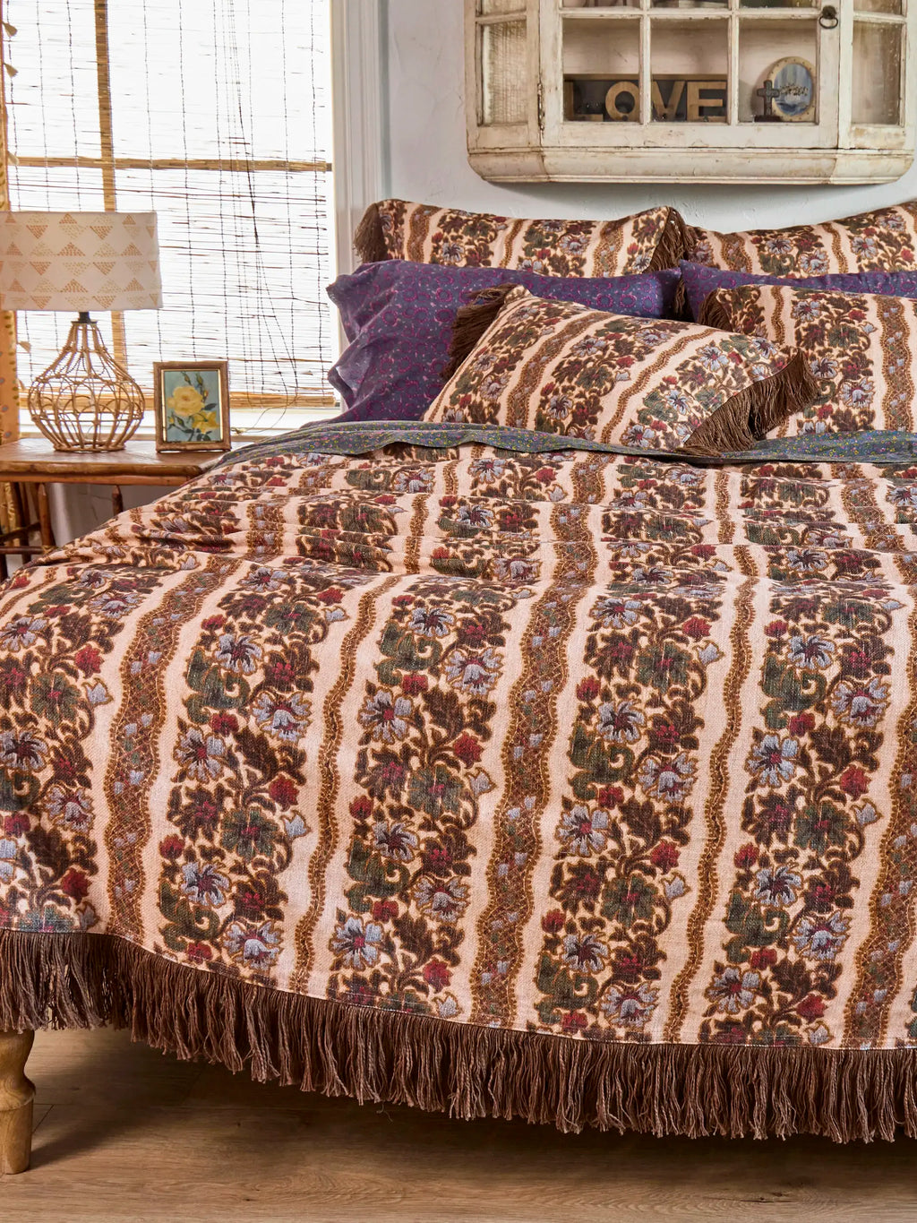Boho Fringe Shams, Set of 2 - Brocade Tapestry Cream