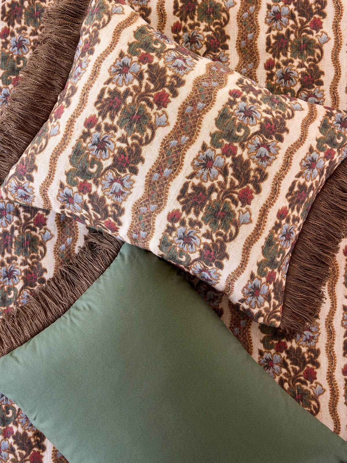 Boho Fringe Shams, Set of 2 - Brocade Tapestry Cream