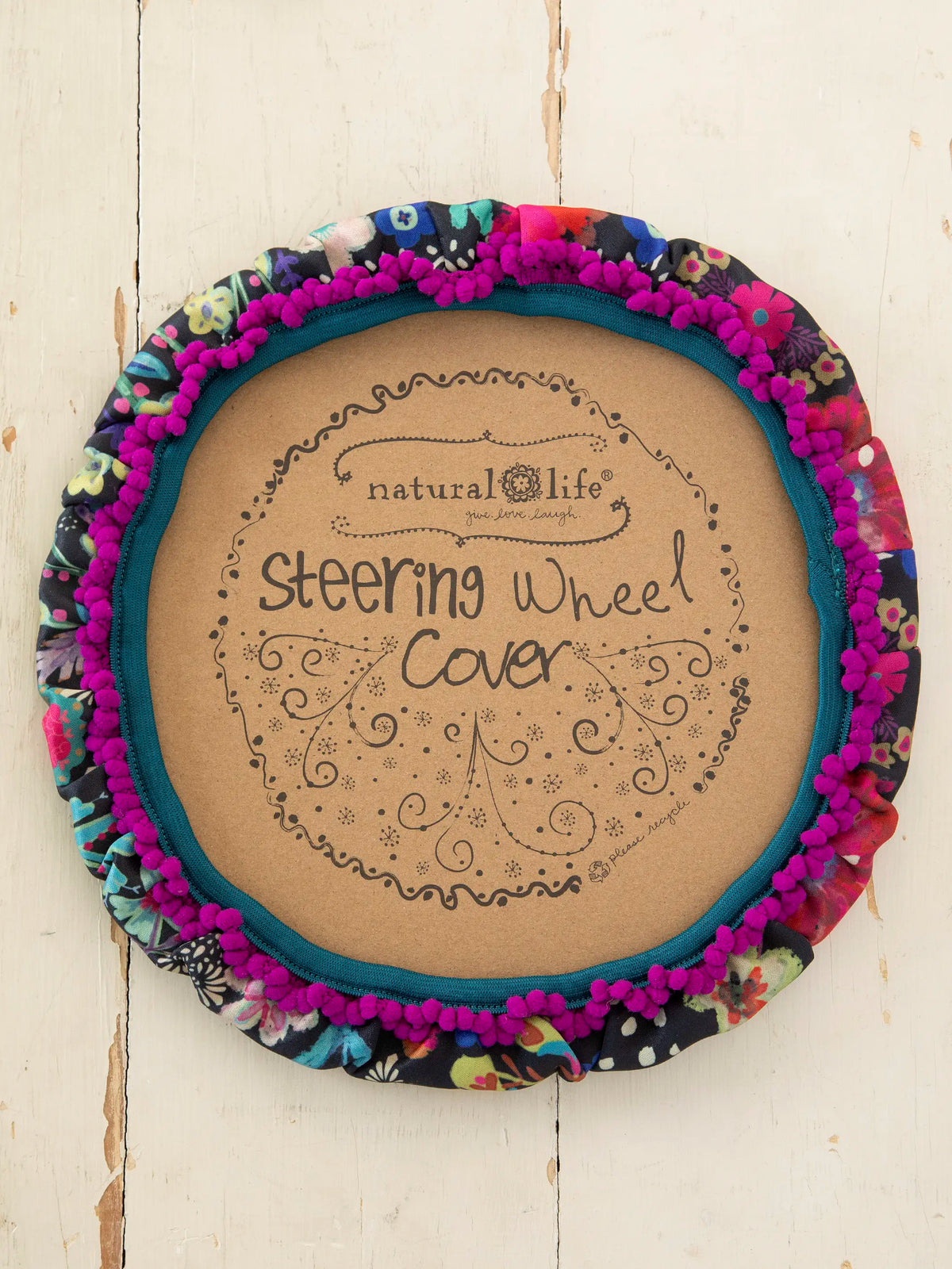 Steering Wheel Cover, 15" - Black Floral