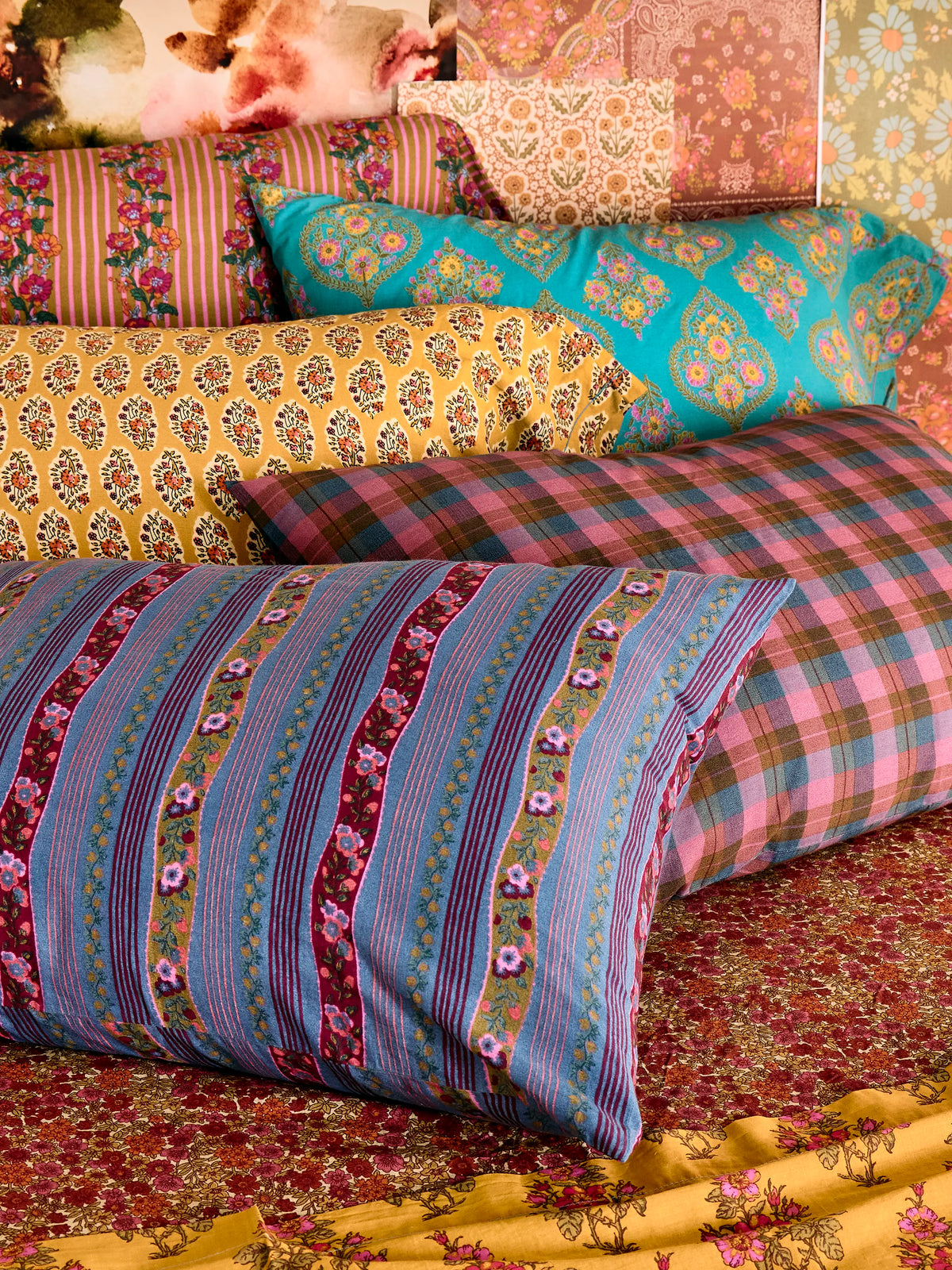 Mix & Match Cotton Pillowcase, Single - Garden Block Stamp Gold