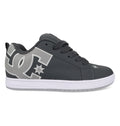 The Men’s Court Graffik Special Edition Shoes from DC Shoes feature a dark gray upper with black laces, a white sole, and a prominent light gray DC logo with a star on the side, showcasing the signature puffy silhouette of the iconic Court Graffik design.