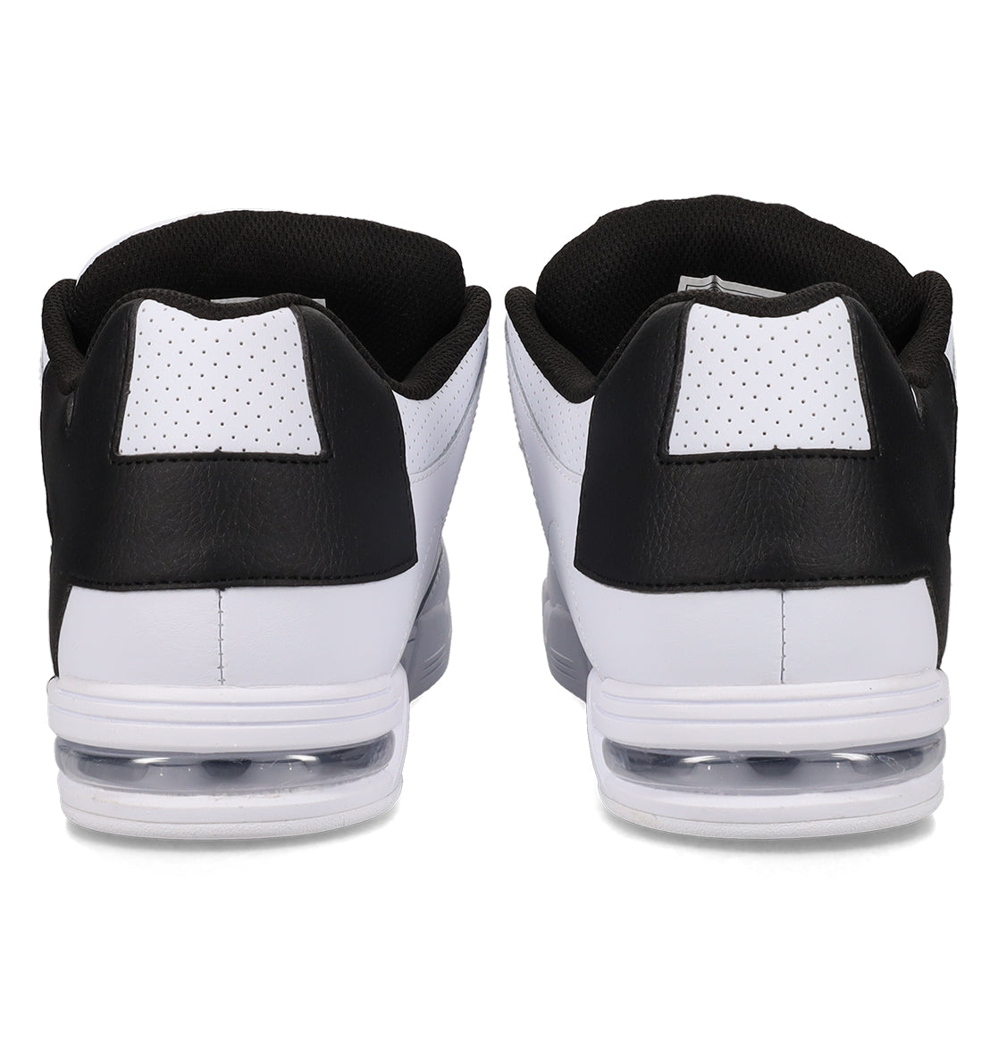 Back view of a pair of Men’s Command Shoes by DC Shoes in black and white, featuring visible air cushioning in the soles and classic DC bulk, placed side by side on a white background for future-proof comfort.