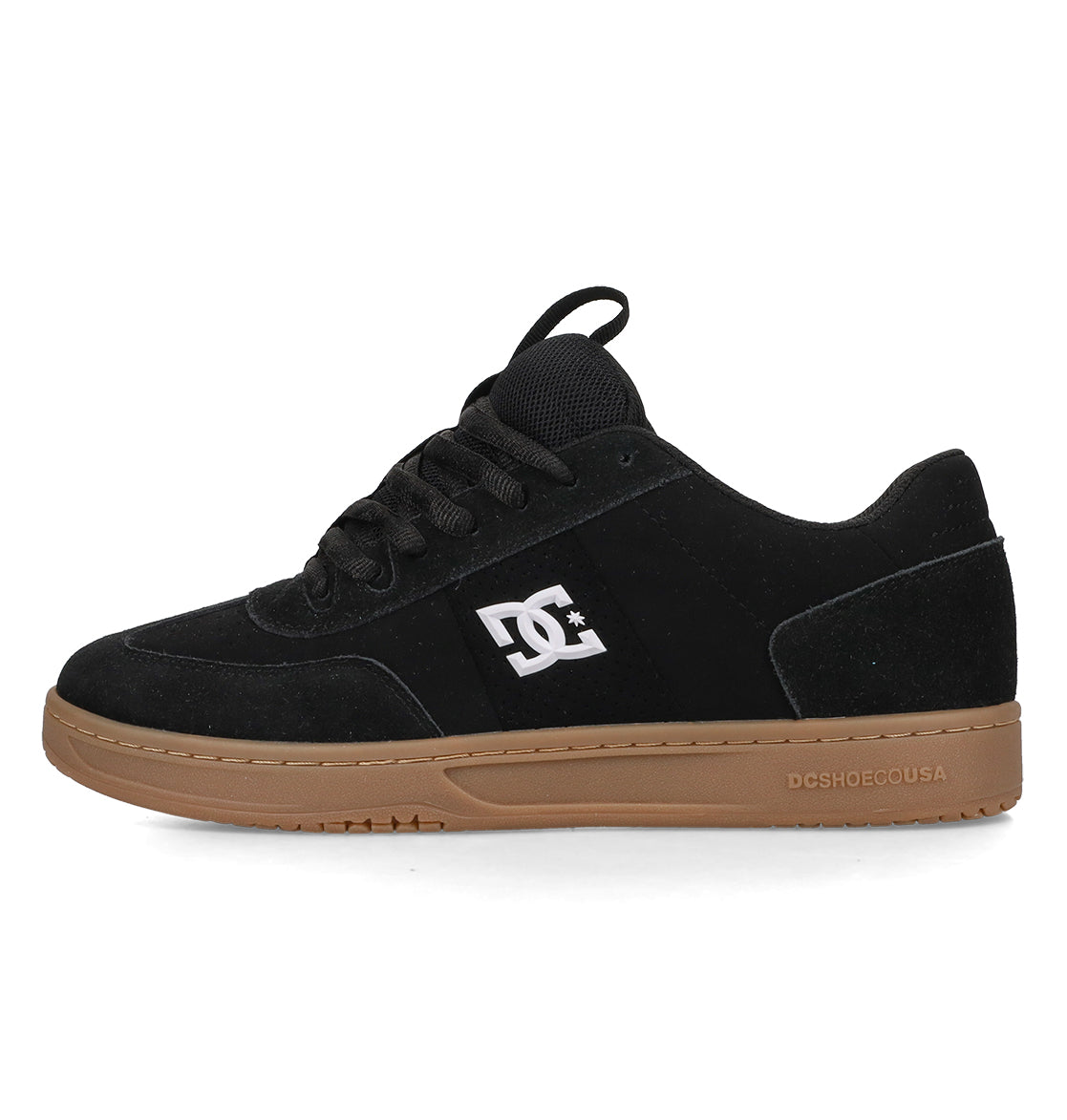 The Men’s Astrix Shoes by DC Shoes are black skate shoes engineered for excellent board control, featuring a brown sole, black laces, and the signature DC Shoes logo in white on the side. “DCSHOECOUSA” is embossed near the heel of the sole, making them perfect for street skateboarding sessions.