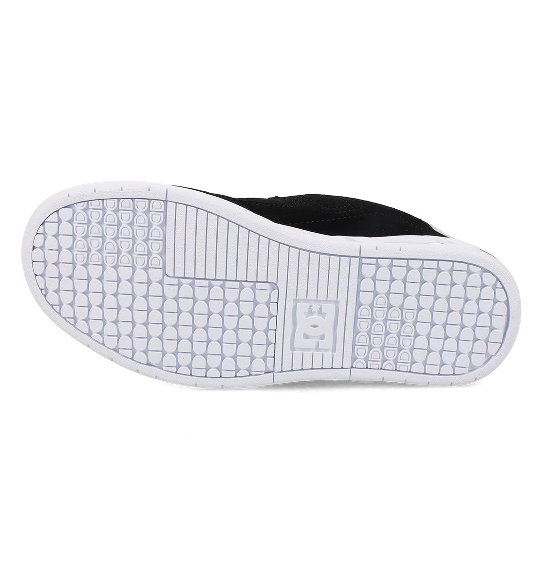 The image shows the white rubber sole of the Women’s Command Shoes by DC Shoes, featuring a textured grip pattern, signature cushioning for all-day comfort, and a small crown logo near the heel.