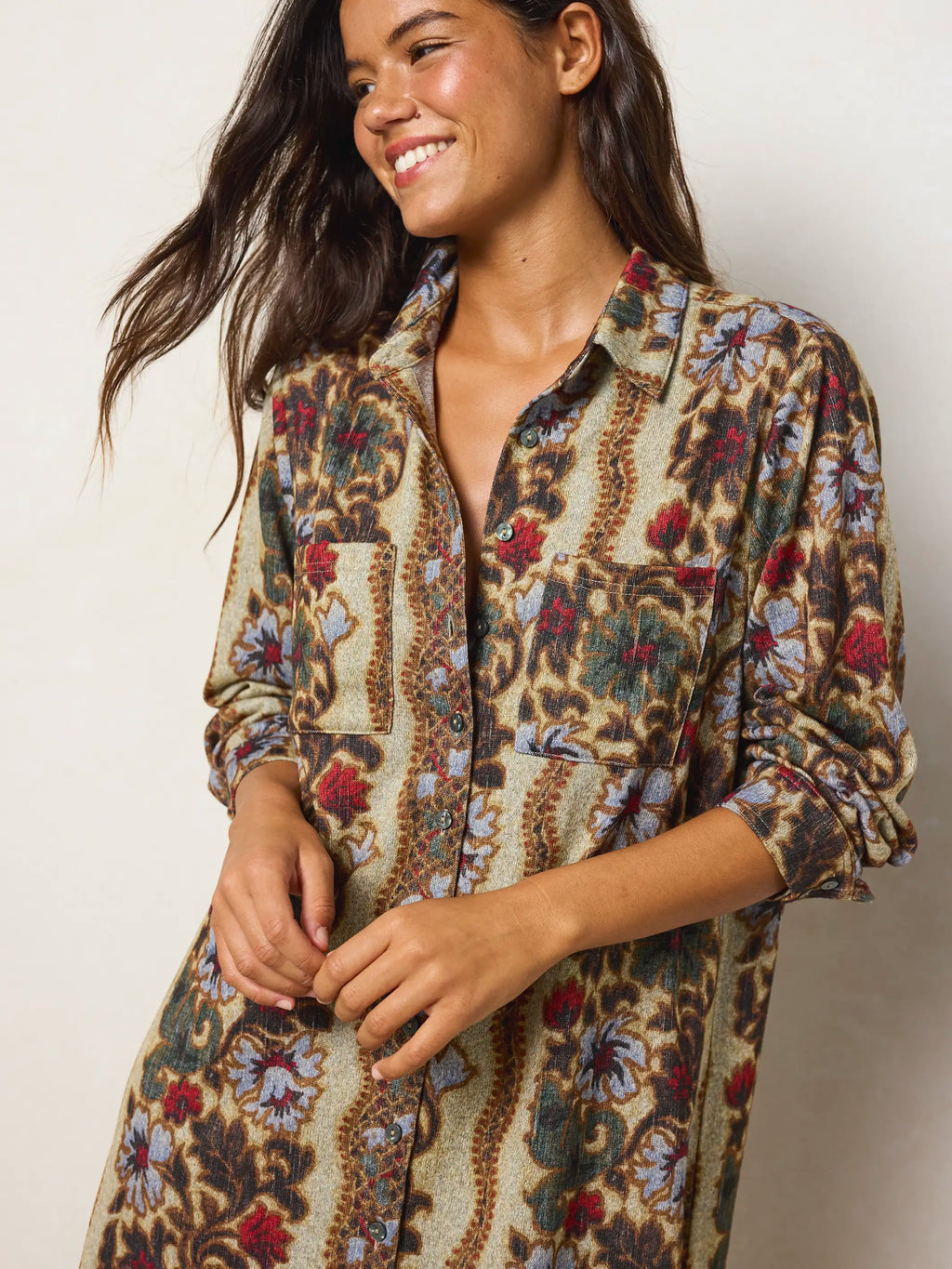 Rocky Sweater Knit Mini Dress - Brocade Tapestry Cream