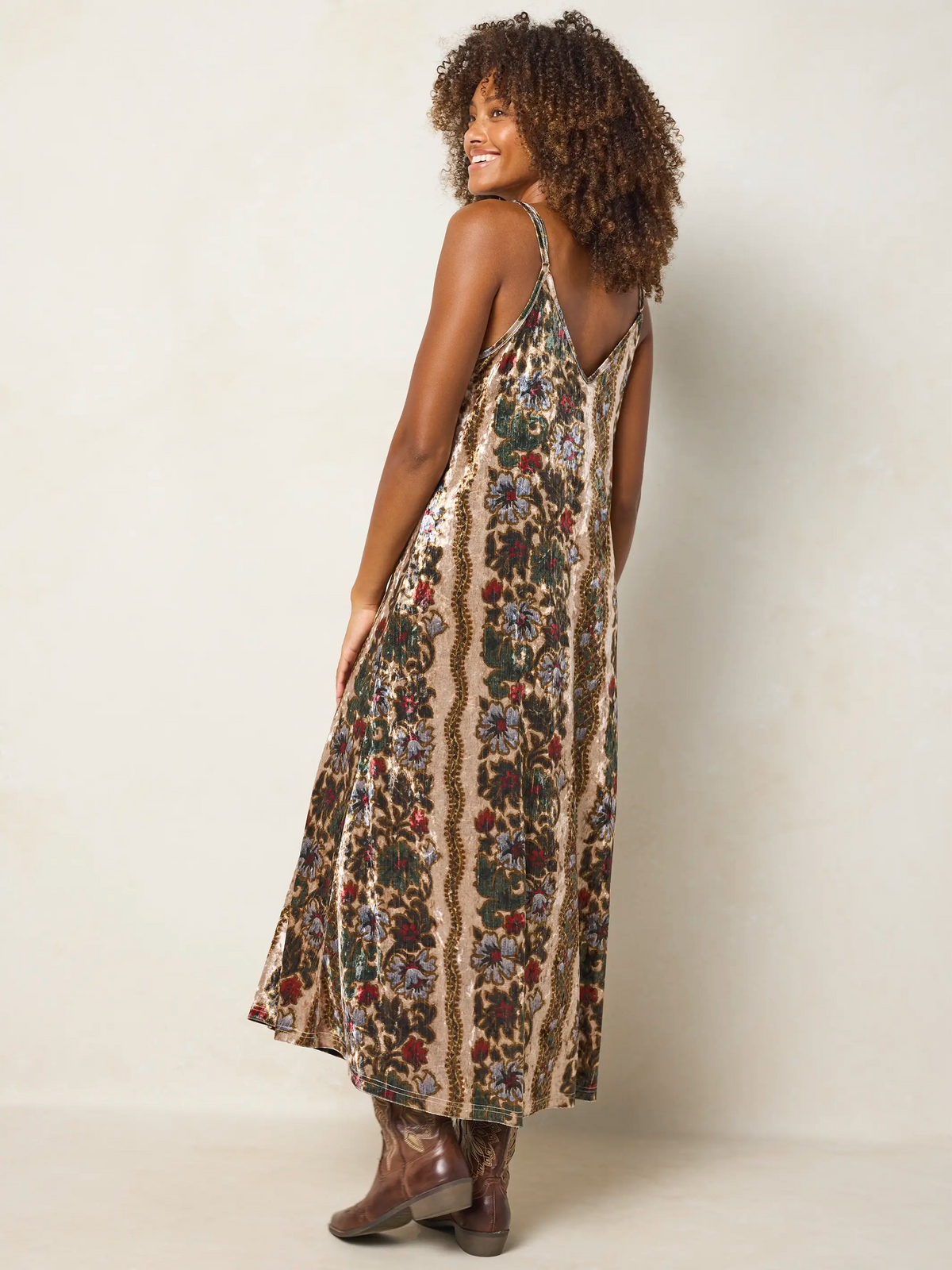 Gracie Velvet Slip Maxi Dress - Brocade Tapestry Cream
