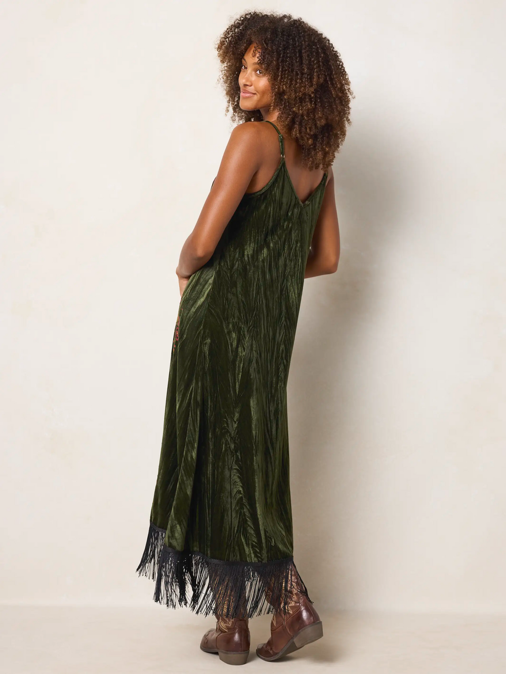 Gracie Embroidered Velvet Slip Maxi Dress - Olive Stitched Garden