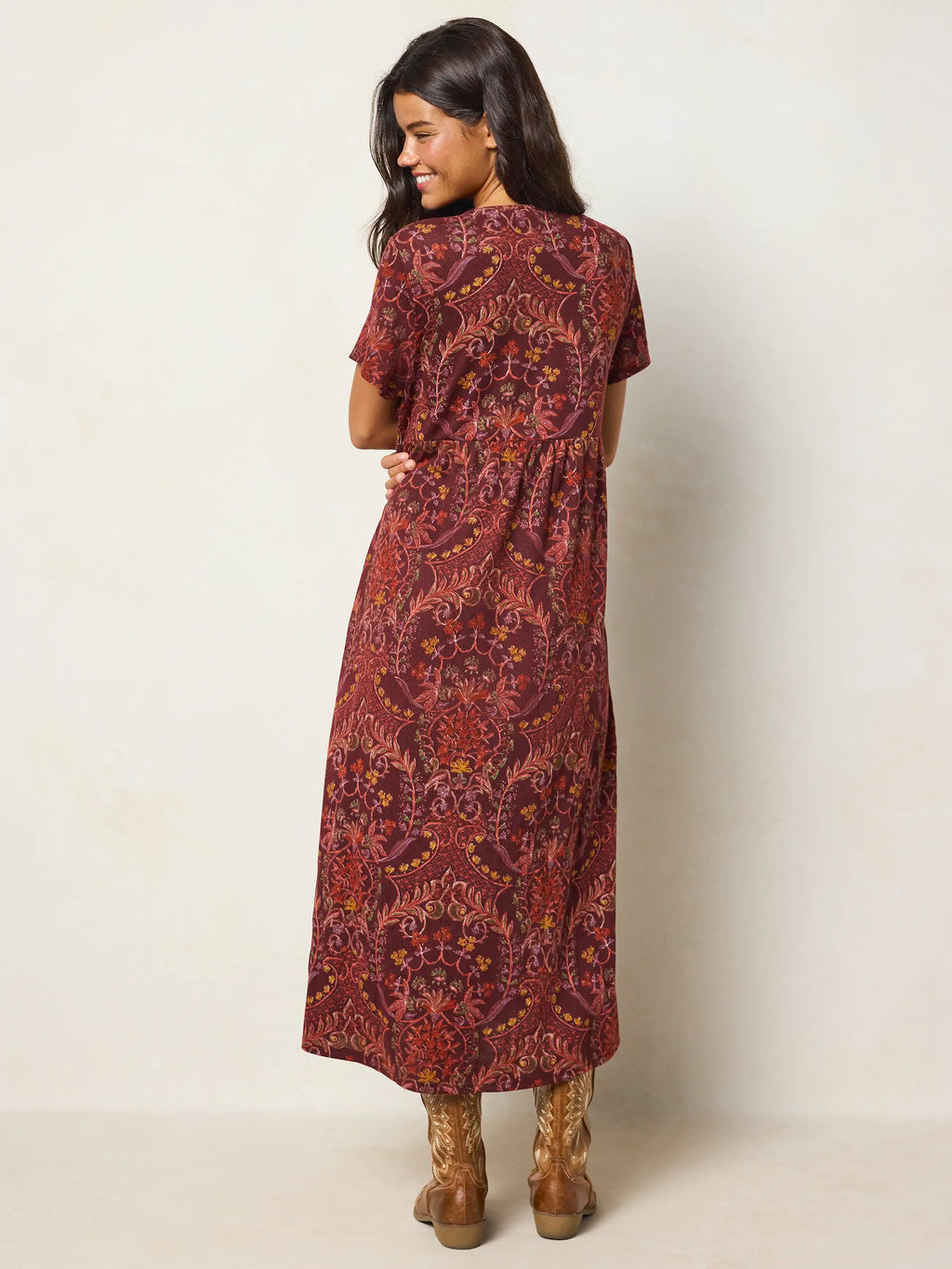 Avery Sweater Knit Midi Dress - Meadow Whimsy Mahogany