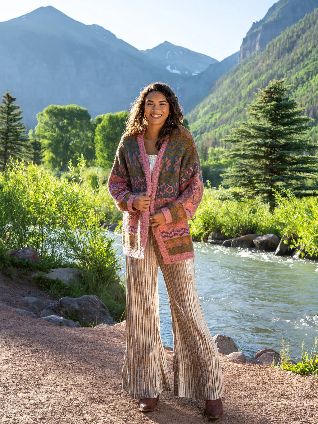 Calla Jacquard Cardigan Sweater - Alpine Meadow Mauve