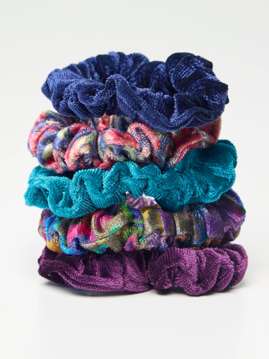 Velvet Scrunchies, Set of 5 - Blue