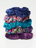 Velvet Scrunchies, Set of 5 - Blue