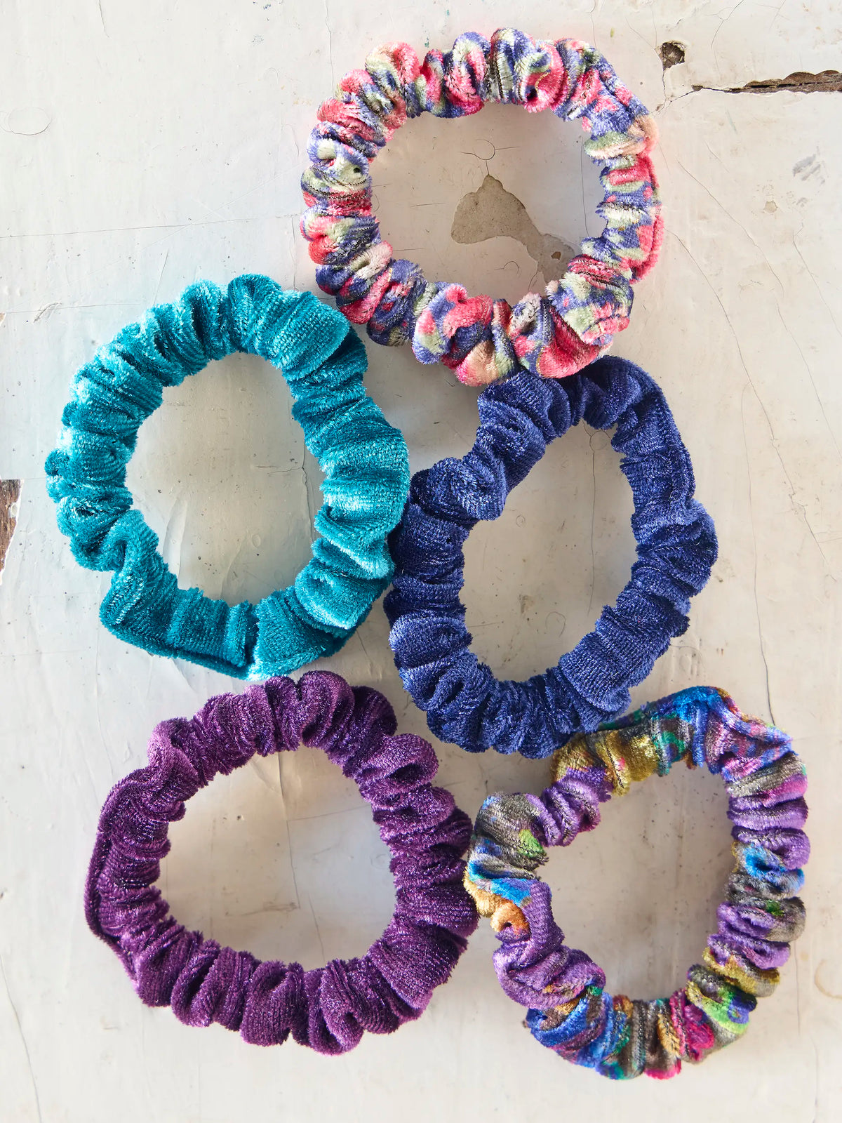 Velvet Scrunchies, Set of 5 - Blue