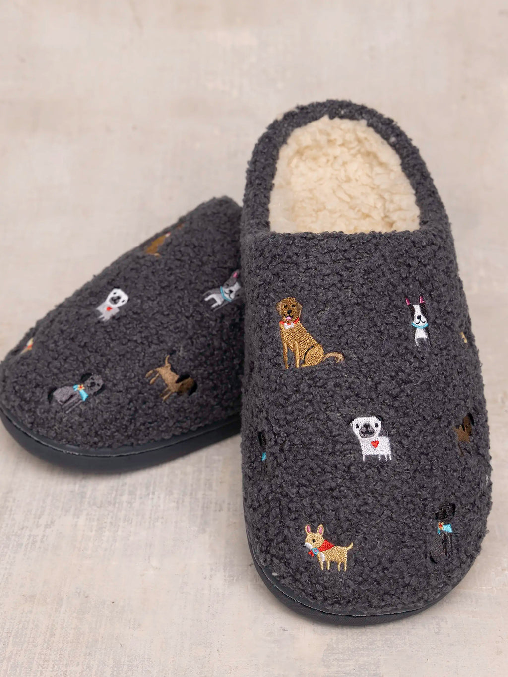 Embroidered Sherpa Slippers - Dogs