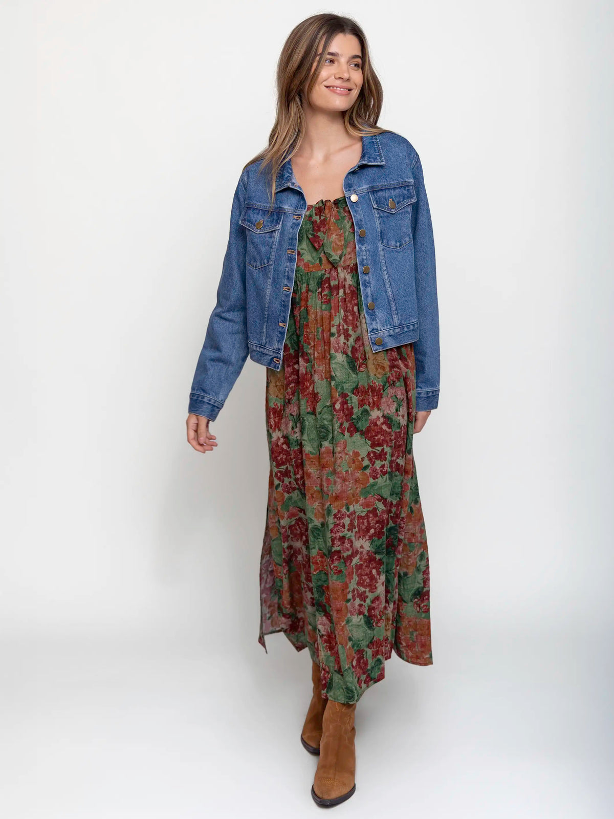 Patti Tie-Front Maxi Dress - Painted Floral Blooms