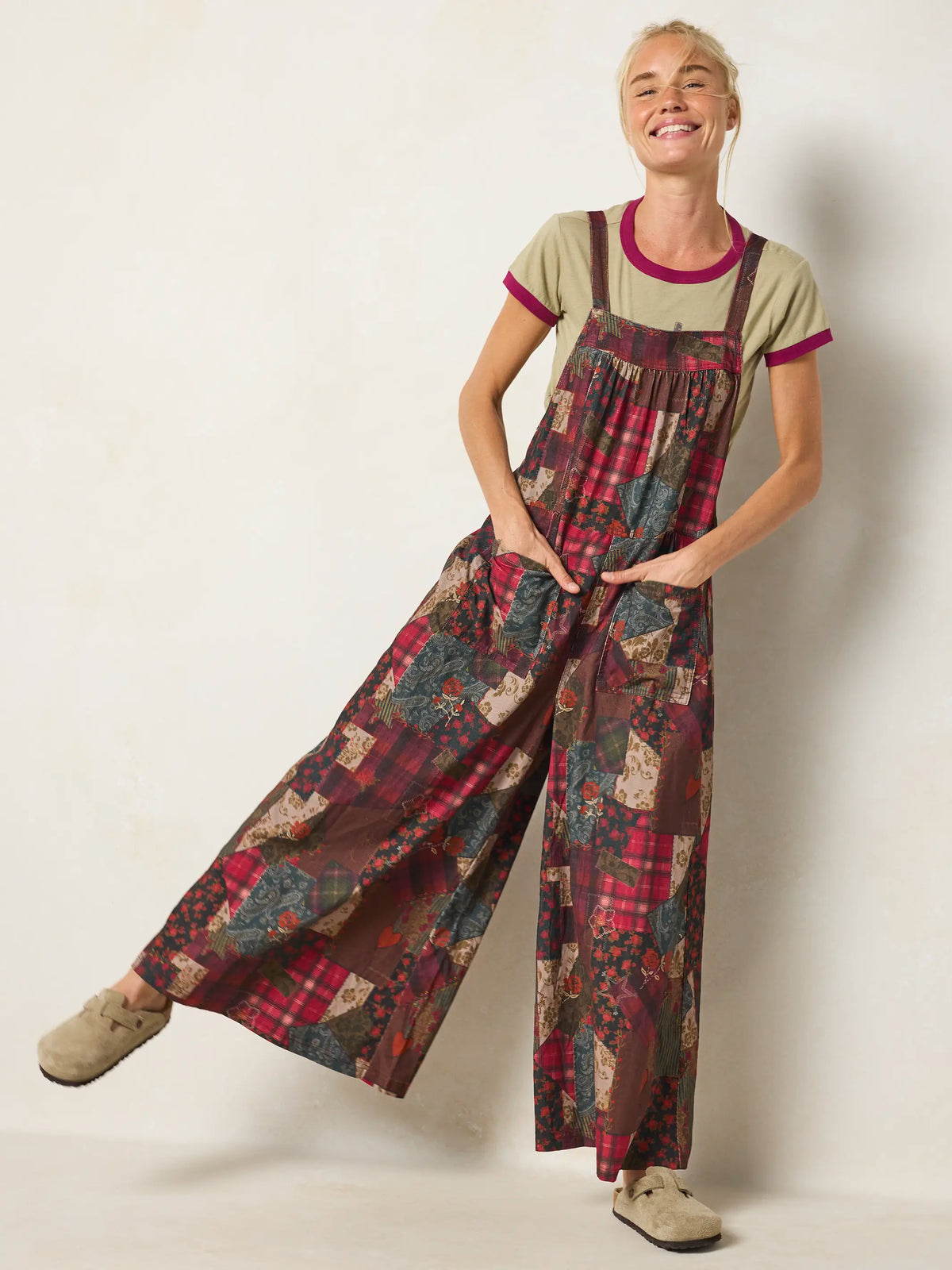 Dakota Cotton Corduroy Tie Overall - Aspen Patchwork Burgundy