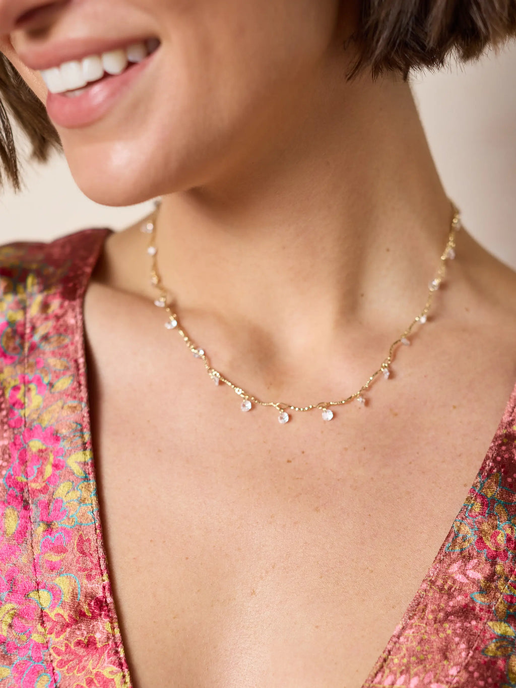 Dainty Jewel Necklace - Gold & Crystal