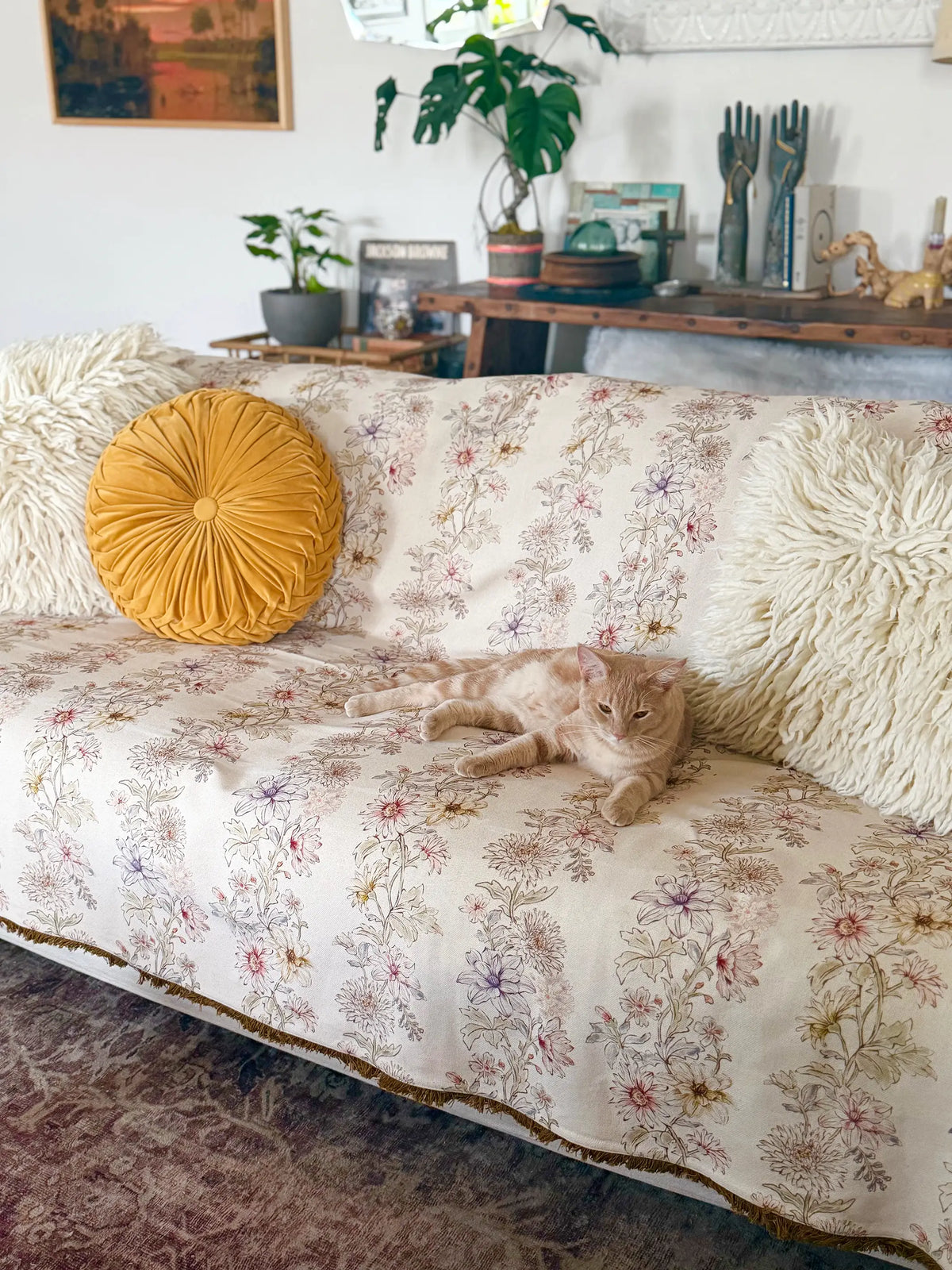 Mom's Favorite Sofa Cover - Ivory Dahlia Rows