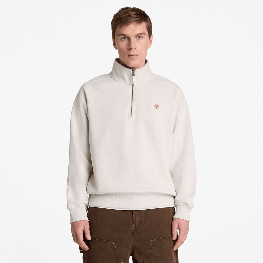 Mens Exeter River Embroidered Logo QuarterZip Sweatshirt TBL Light Oatmeal Heather ALT1