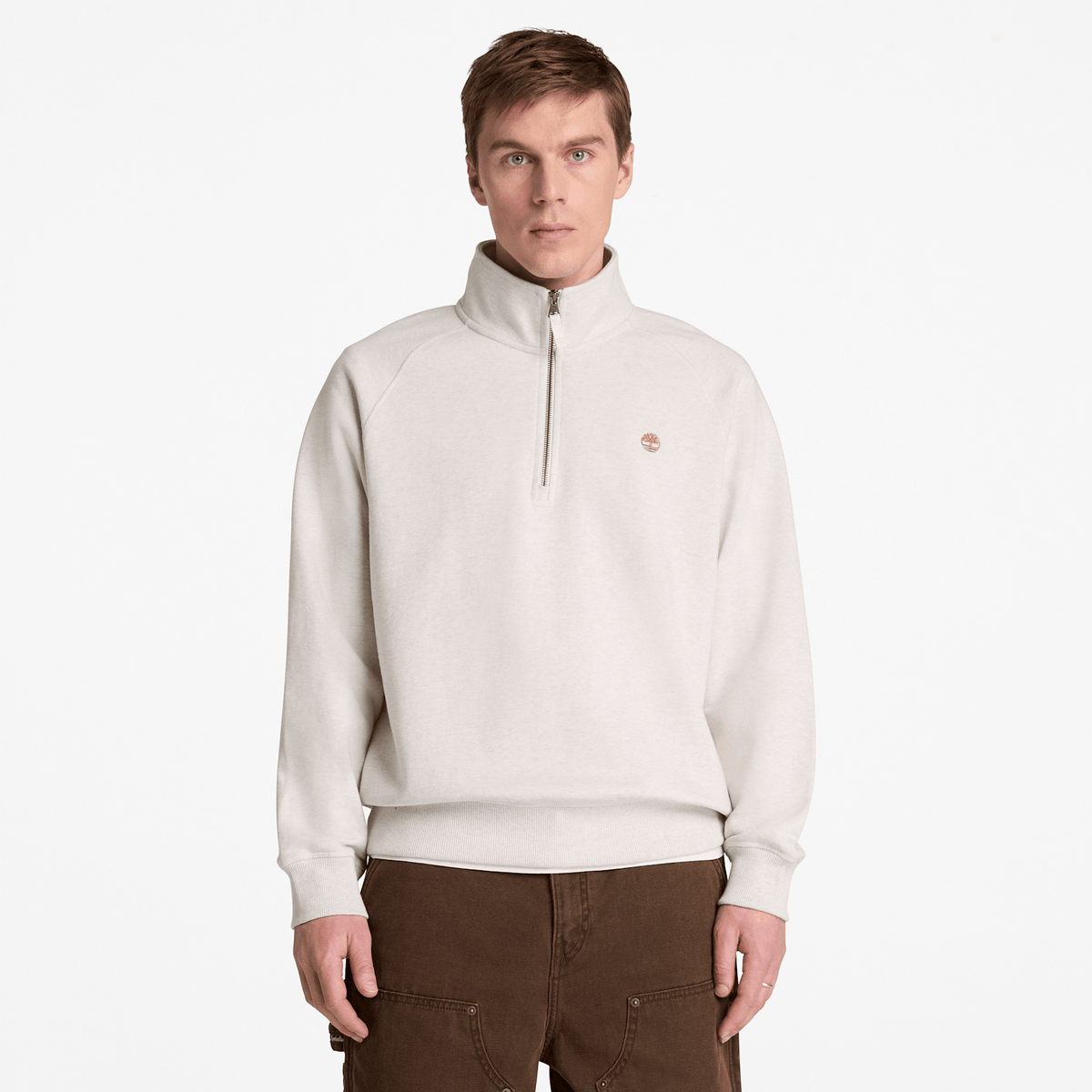Mens Exeter River Embroidered Logo QuarterZip Sweatshirt TBL Light Oatmeal Heather ALT1