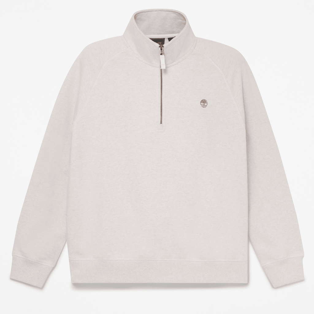 Mens Exeter River Embroidered Logo QuarterZip Sweatshirt TBL Light Oatmeal Heather HERO