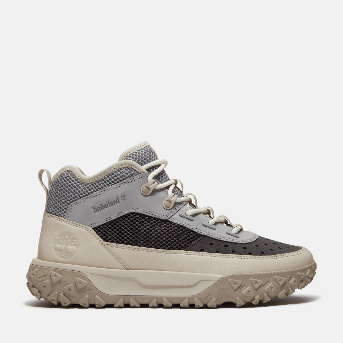 Mens GreenStride Motion 6 Mid Perforated Sneaker TBL White FullGrain HERO