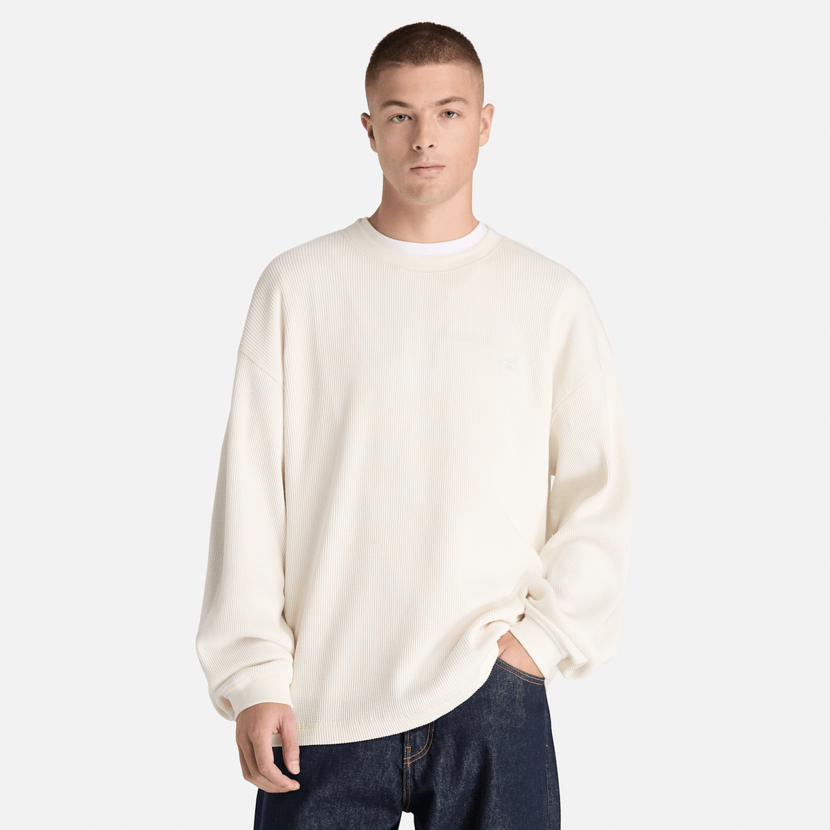 Mens Heavyweight LongSleeve Waffle TShirt TBL Vintage White ALT1