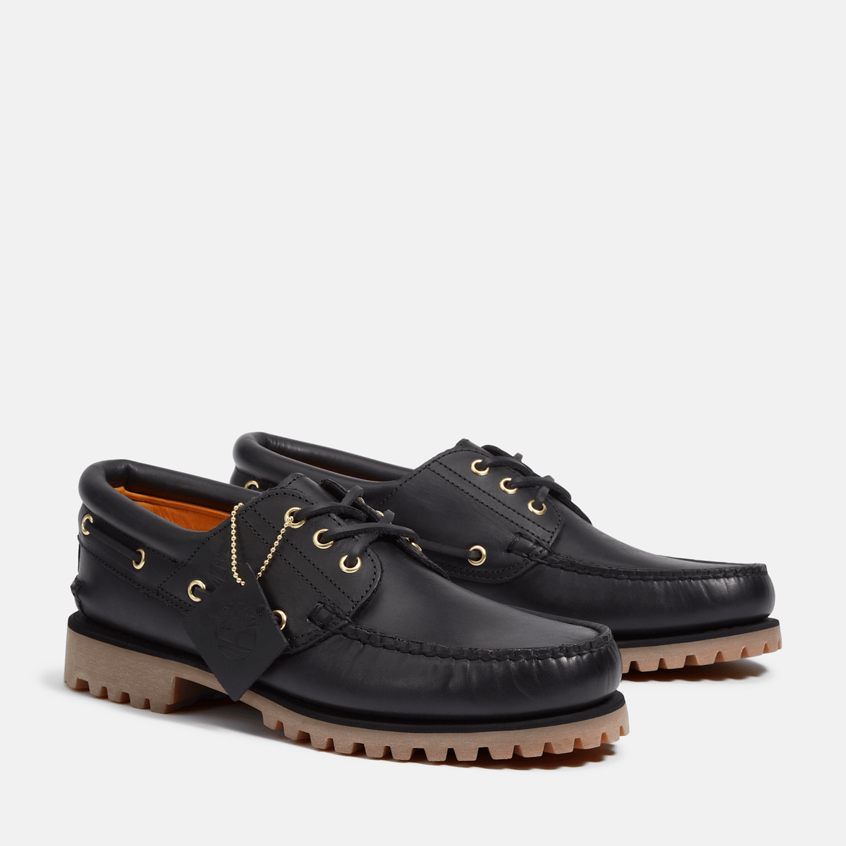 Mens Timberland Authentic 3Eye Lug Handsewn Boat Shoe TBL Black FullGrain ALT4