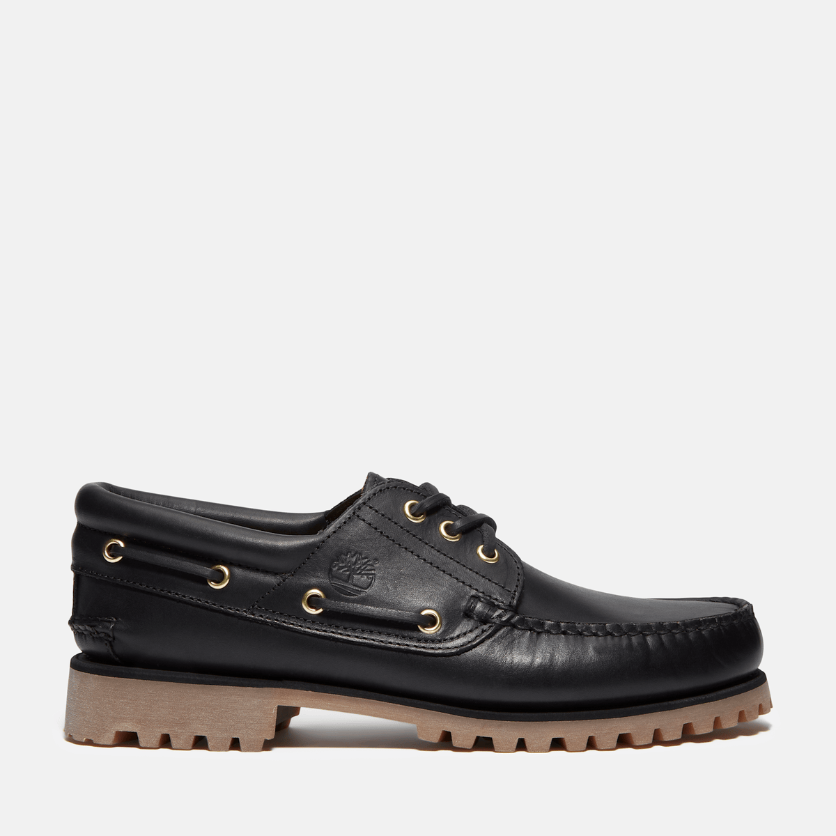 Mens Timberland Authentic 3Eye Lug Handsewn Boat Shoe TBL Black FullGrain HERO