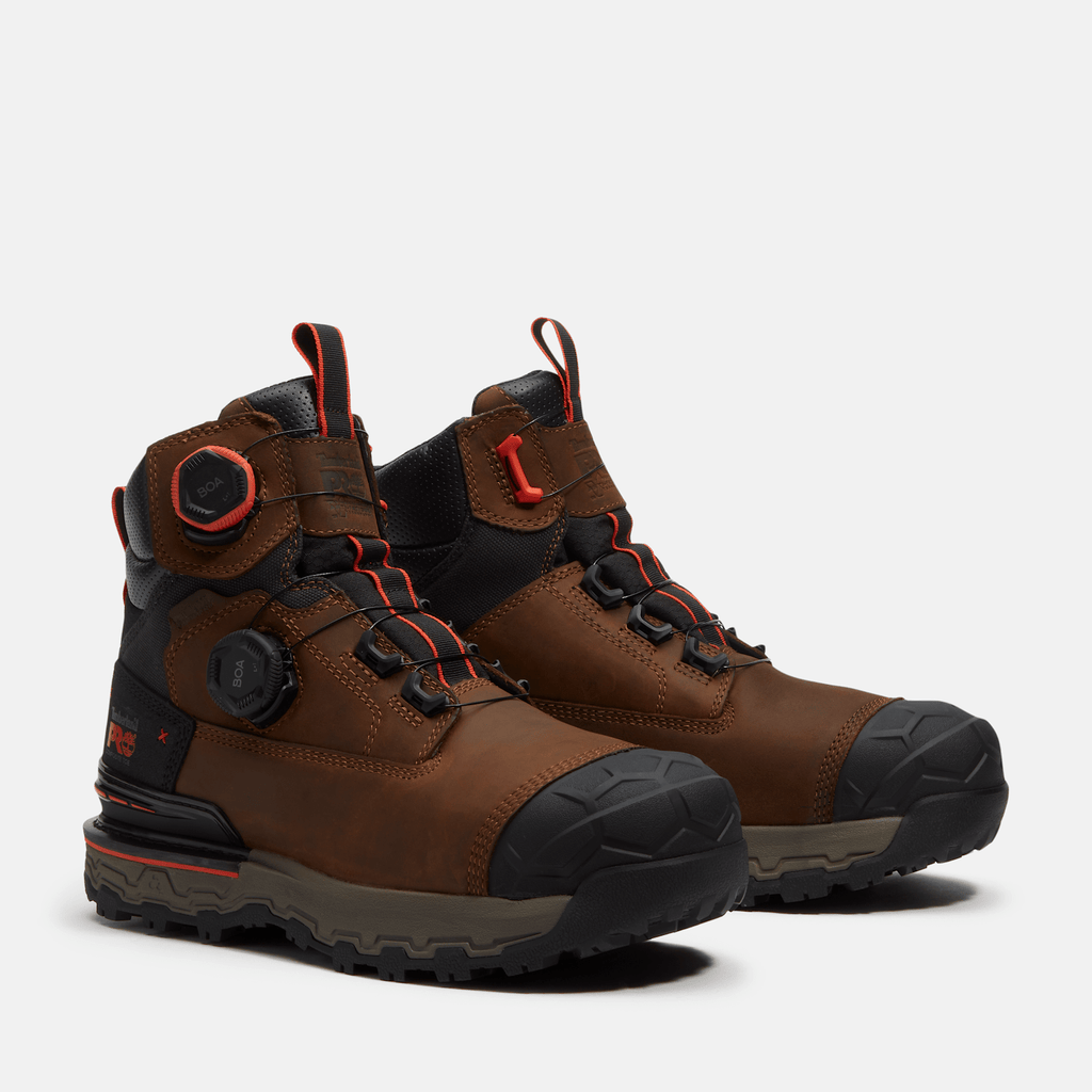 Mens Timberland PRO Boondock Ultralight 6 CompositeToe Work Boot with BOA Fit System TBL Brown FullGrainOrange ALT4