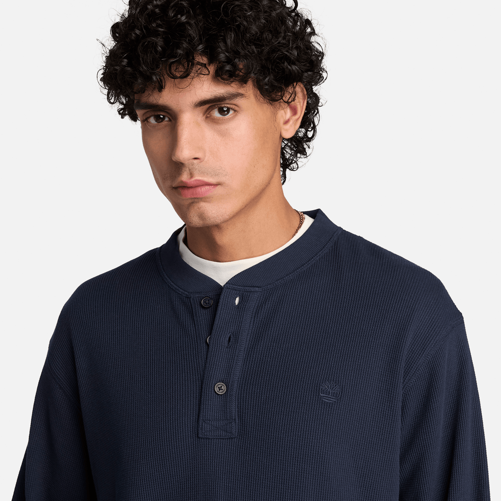 Mens Wharf River Waffle LongSleeve Polo TBL Dark Sapphire ALT3