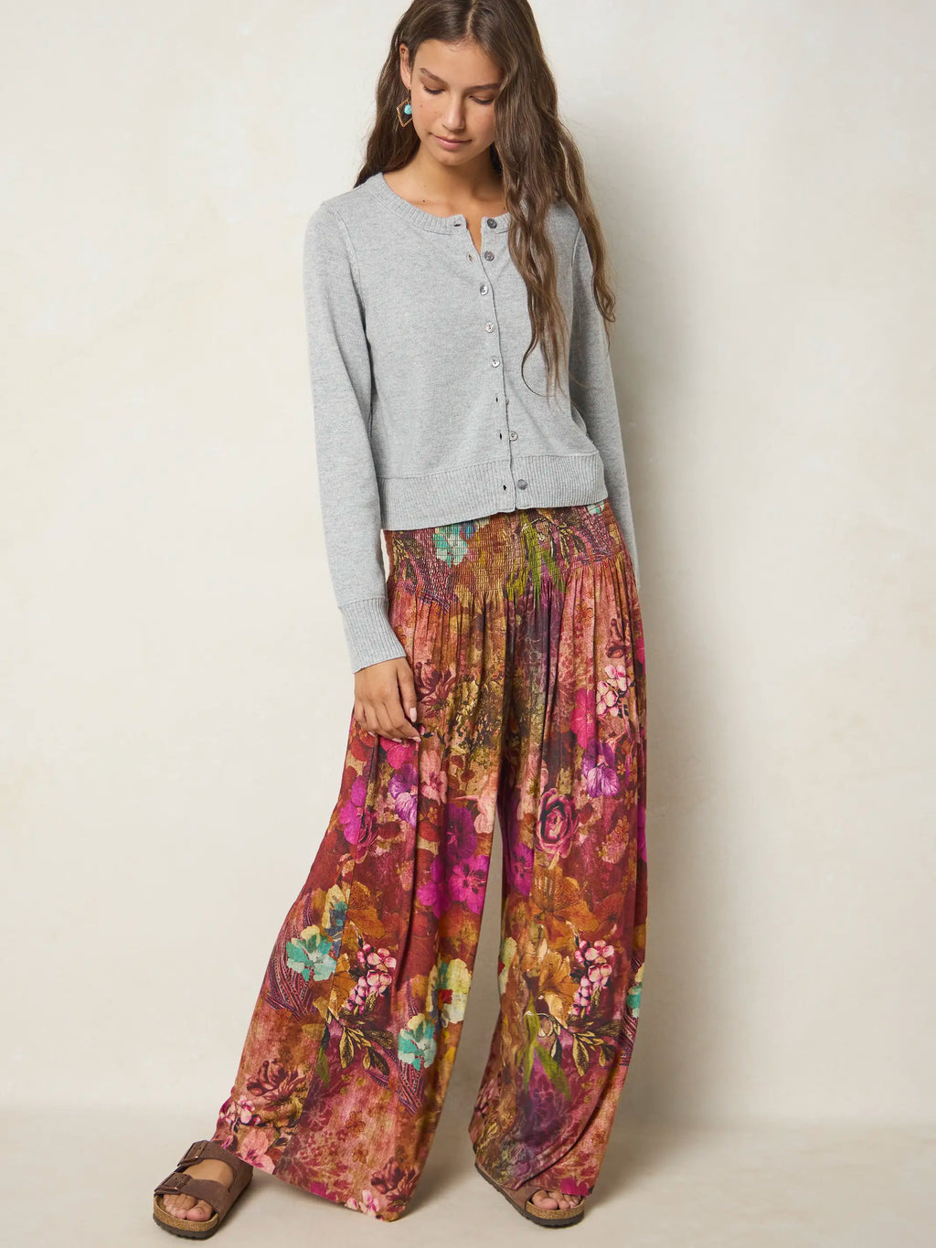 Make A Move "ButterSoft" Knit Palazzo Pants - Electric Garden Autumn