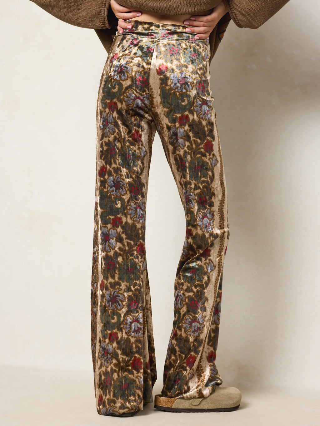 Cali Velvet Flare Pants - Brocade Tapestry Cream