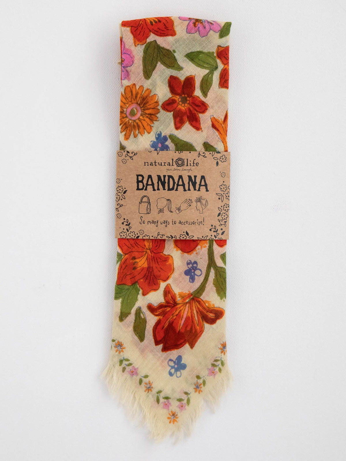 Printed Cotton Bandana - Cream Floral