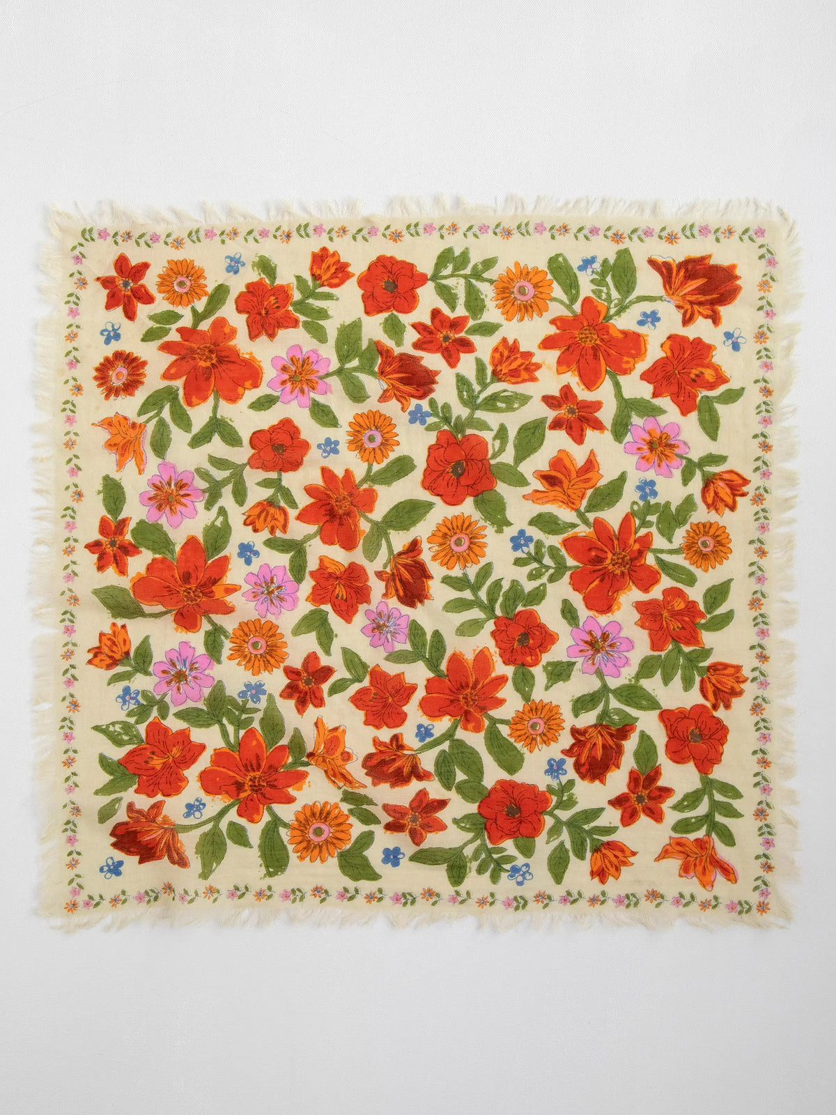 Printed Cotton Bandana - Cream Floral
