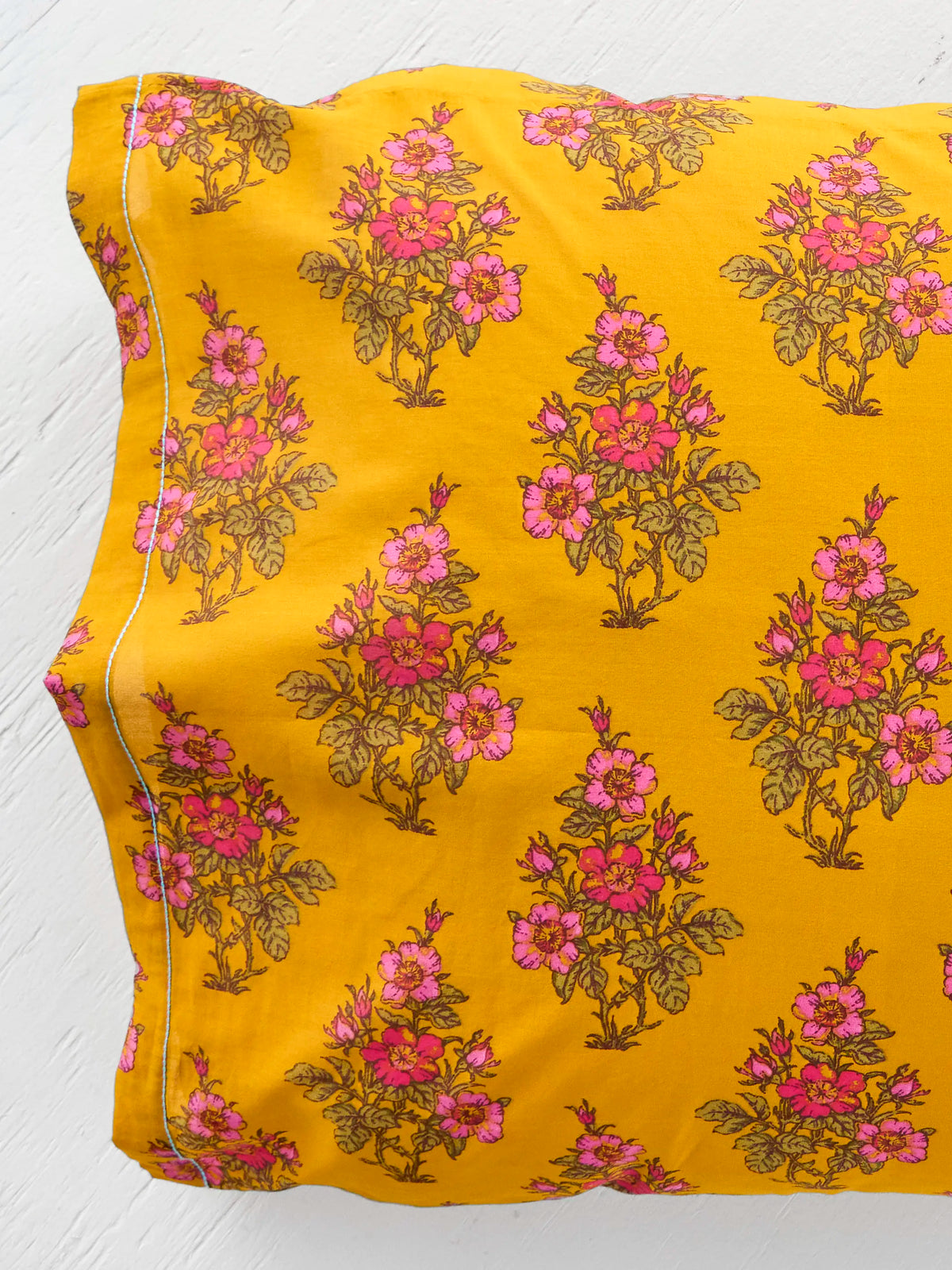 Mix & Match Cotton Pillowcase, Single - Garden Block Stamp Gold