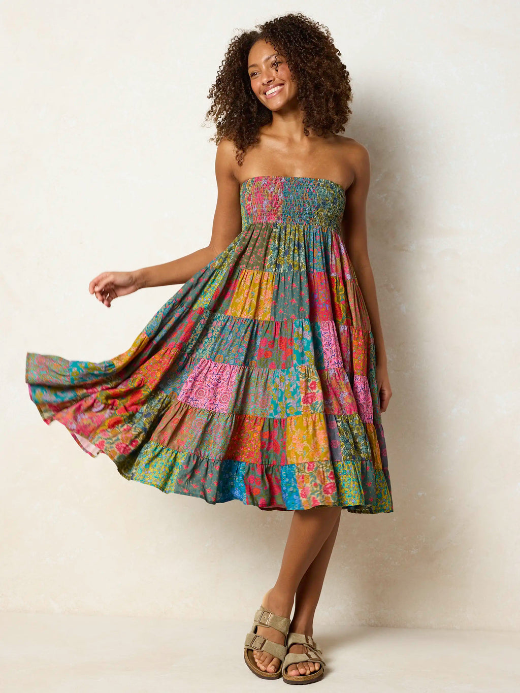 Opal Patchwork Midi Skirt - Bright Patchwork Zinnias