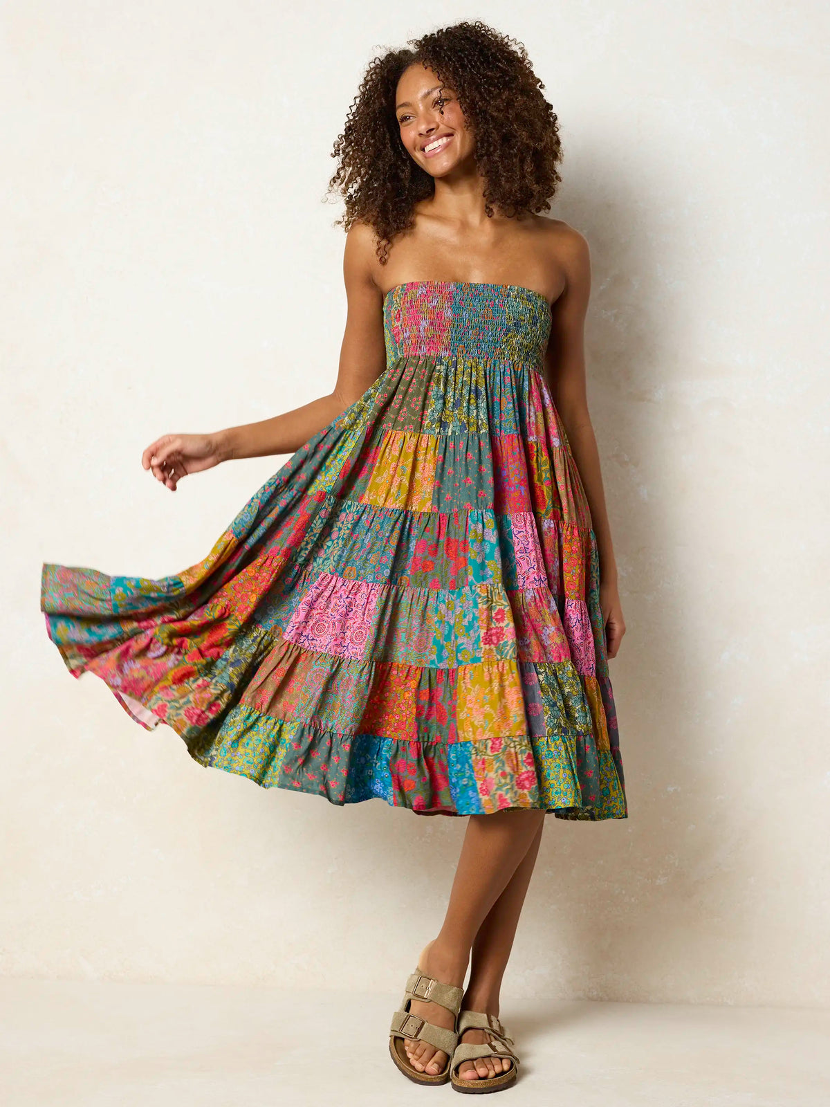 Opal Patchwork Midi Skirt - Bright Patchwork Zinnias