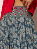 Karlie Embroidered Tiered Maxi Skirt - Vintage Paisley Dusty Blue