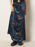 Moment In Time Velvet Maxi Skirt - Mystic Bouquets Blue